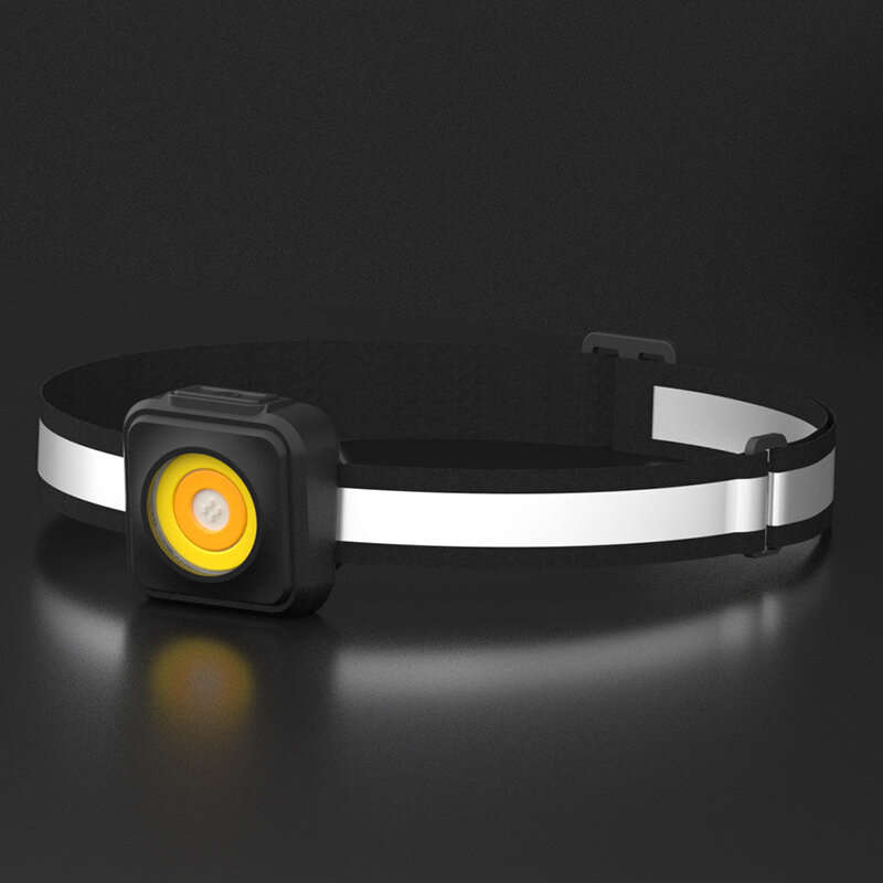 Powerful COB LED Headlamp Three Light Source Red Warning Night Fishing Headlight Type-C USB Recharge