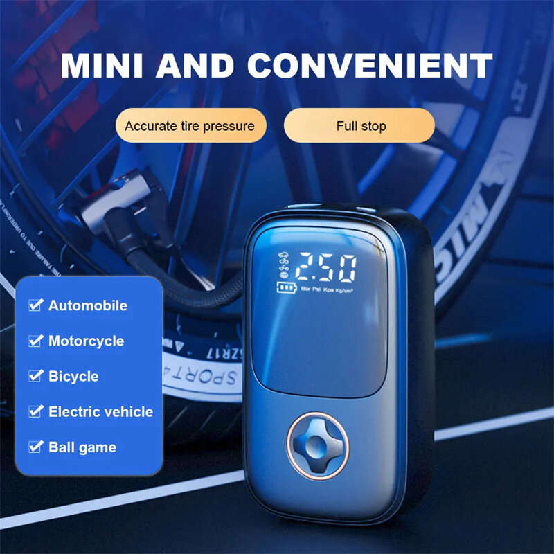 120W Portable Wireless Air Pump 1800mAh Battery 4 Inflation Modes Type-C Rechargeable Mini Power Ban