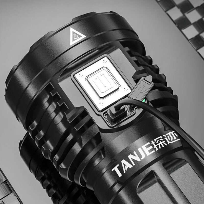 TANJE 8*P900+COB Super Bright Type-C Rechargeable ABS Housing Flashlight with 18650 Battery COB Side