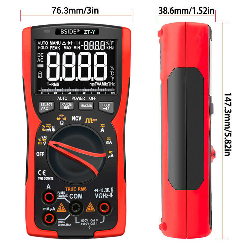 BSIDE ZT-Y EBTN LCD Multimeter 3Line Display 9999 Counts TRMS Auto-Range Voltmeter Capacitance Temp
