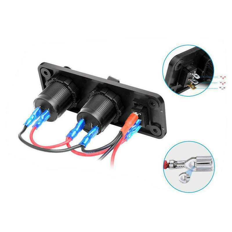 3 in 1 Dual USB Charger LED Voltmeter 12V 24V Power Socket On-Off Switch Panel Black Marine Dual USB