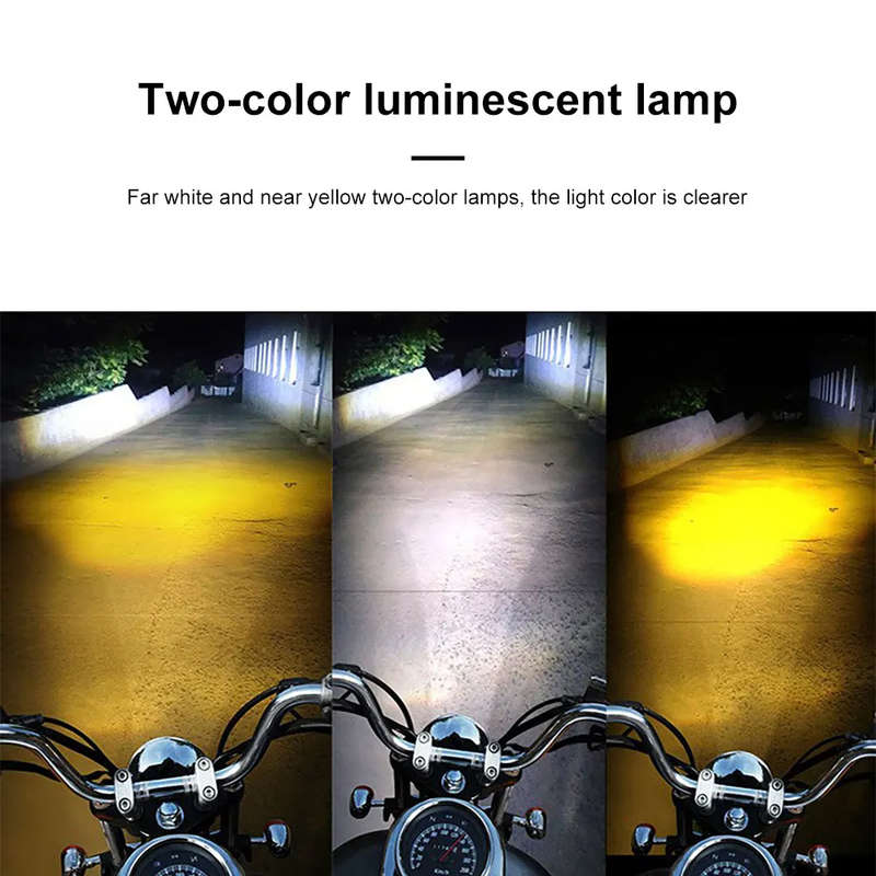 8-80V Dual Color LED Motorcycle Electric Headlight Yellow & White Waterproof Motorcycle Headlight Fo