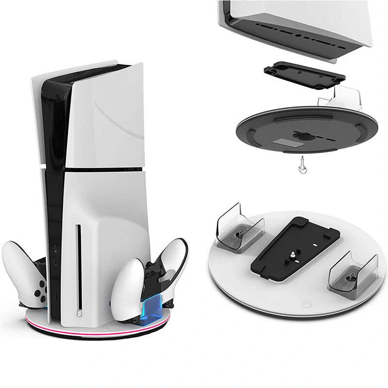 HC-A3777 for PS5/PS5 Slim Host Charger Dock Dual Game Controller Magnetic Charging Stand with RGB Li