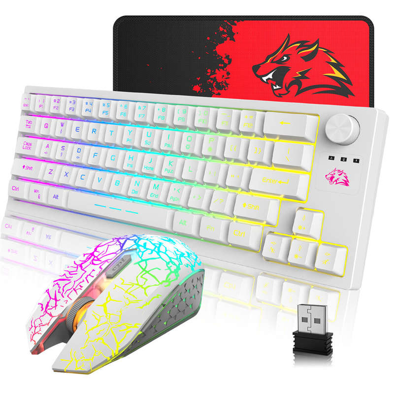 ZIYOULANG T50 2.4G Wireless Keyboard Mouse Combo 64-Keys Translucent RGB Backlit Gaming Keyboard Adj
