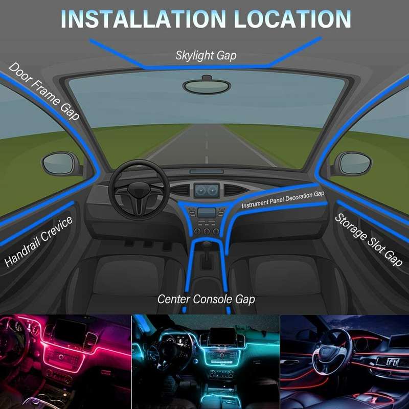 6IN1 8M RGB LED Atmosphere Car Interior Ambient Light Fiber Optic Strips Light by App Control Neon L