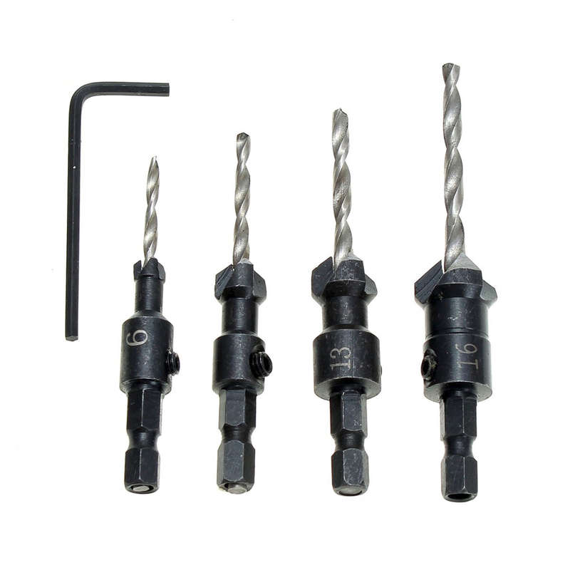Drillpro DB-C2 4pcs Carpentry Countersink Drill Bit Set Wood Working Tools