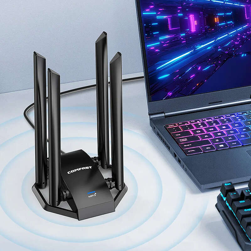 COMFAST CF-975AX USB 5374M WiFi6 Network Card with 4*5dBi Antennas Type-C to USB3.0 Wi-fi Dongle 802
