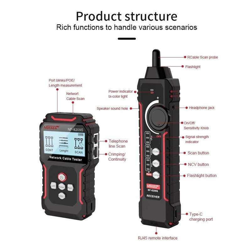 New NF-8209S LCD Network Cable Tester Wire Tracker PoECurrent Length cabl RJ45 Cable Tracker multifu