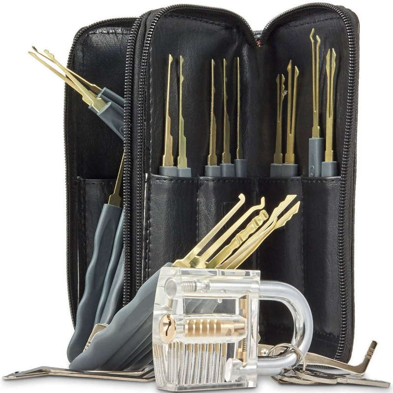 DANIU 24pcs Single Hook Lock Pick Set with 1Pc Transparent Lock Locksmith Practice Training Skill Se