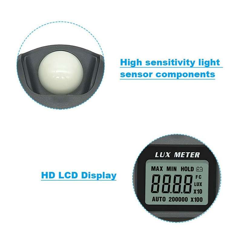 RZ Digital Lux Meter 200,000 Lux Digital LCD Pocket Light Meter Lux/FC Measure Tester illuminometer