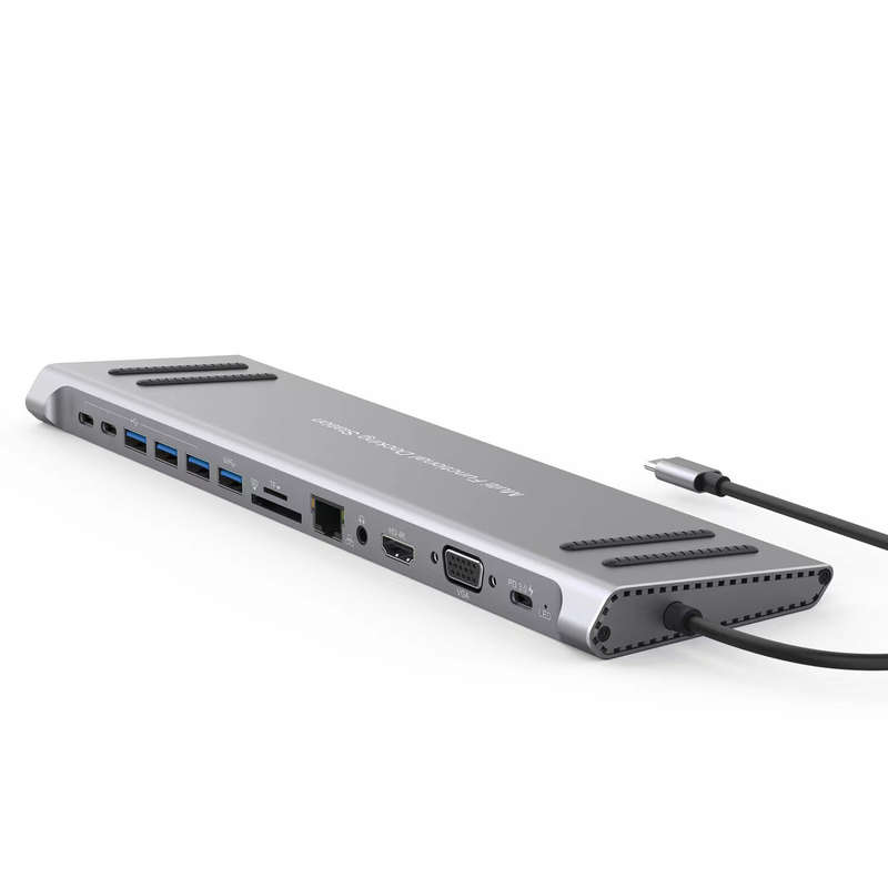 13 in 1 USB C Docking Station Network Hub with VGA PD 3.0 USB-C RJ45 10/100Mbps Laptop Stand for Mac