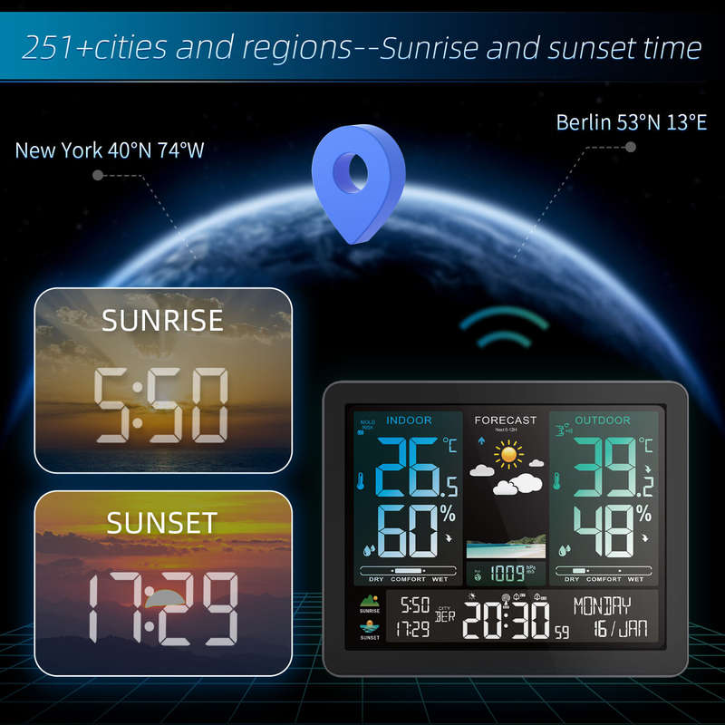 Digital Weather Station Alarm Clock Wireless Indoor Outdoor Thermometer with Atomic Clock Forecast S