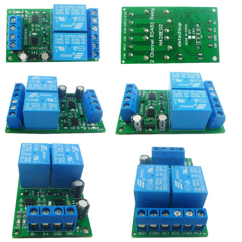 N428E02 DC 12V 2CH RS485 Modbus RTU Relay Module UART Serial Port Switch PLC Digital Output Expansio