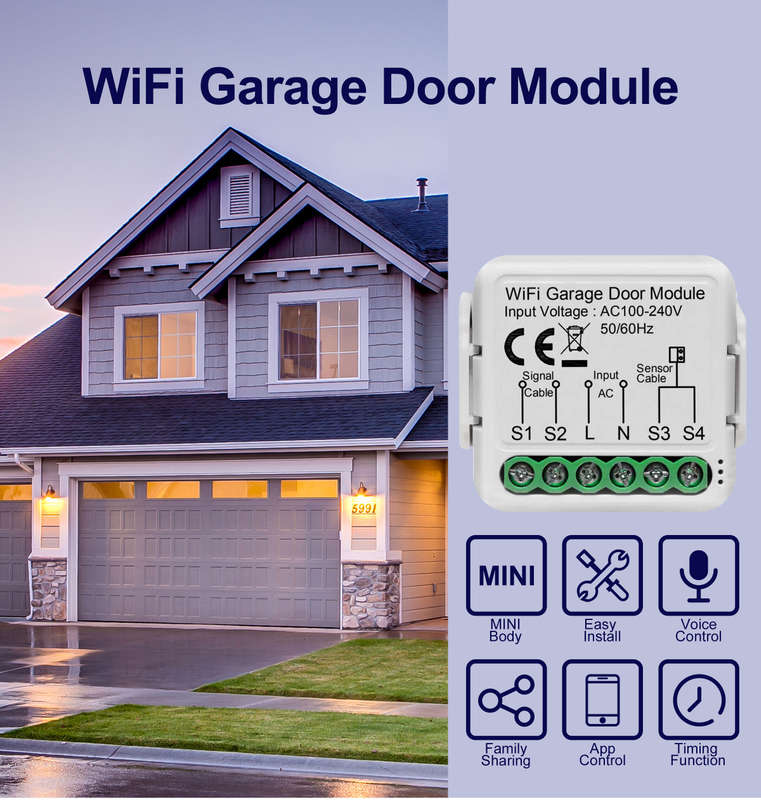 Tuya Smart WiFi Garage Door Sensors Opener Controller 100V-240V Voice Remote Control Switch support