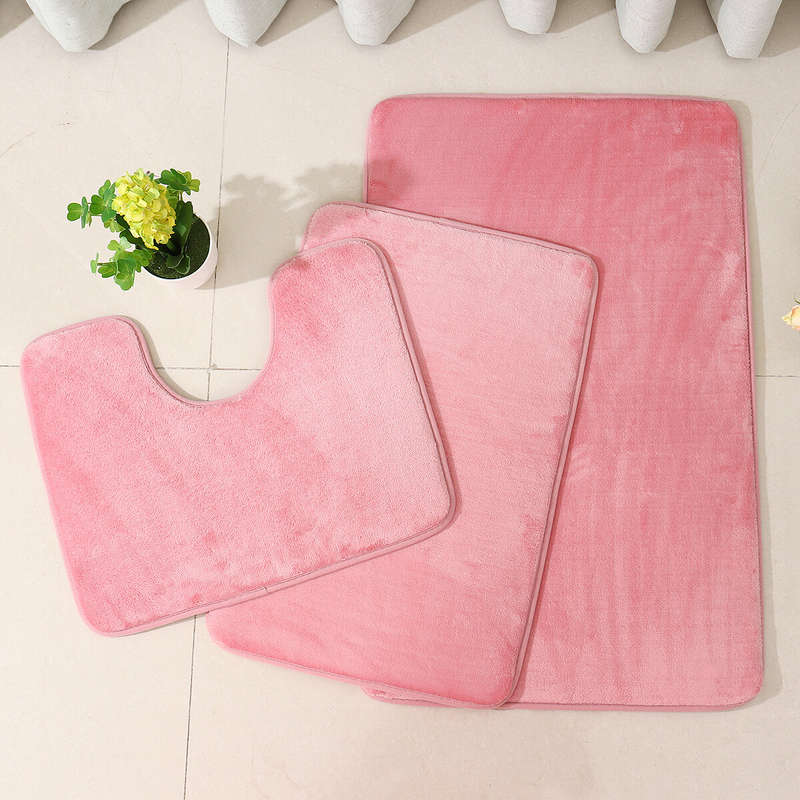 3PCS Multi-color Bath Mat Set Non-slip Soft Bathroom Carpet Coral Fleece Memory Foam Rug Set Washabl