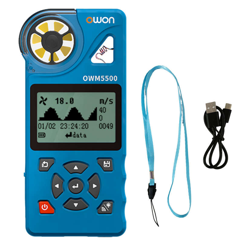 OWOM OWM5500 Smart Anemometer 7 Types of Measurements 8000 Sets Data Storage USB Type-C Rechargeable