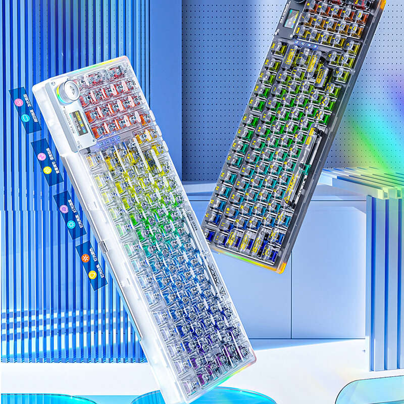AULA F98pro 95 Keys Tri-mode Mechanical Gaming Keyboard Hot Swappable Crystal/Icesoul Switch RGB Typ