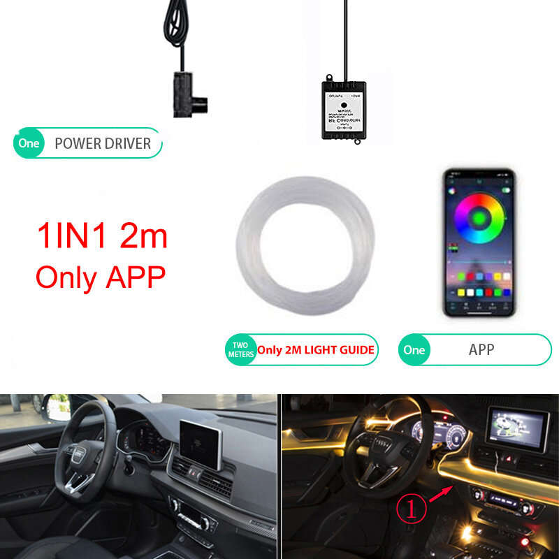 1IN1 2M RGB LED Atmosphere Car Interior Ambient Light Strips Light by App Control Neon LED Dash Boar