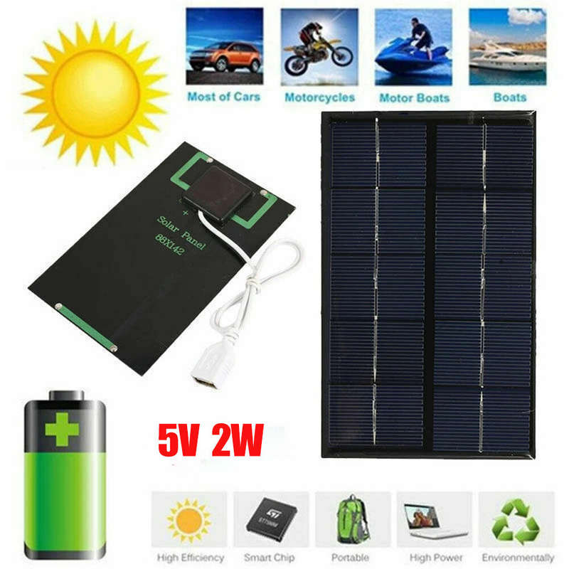 5V 2W Solar Panel Output USB Outdoor Portable Solar System Cell Phone Charger Solar Panel Battery Mo