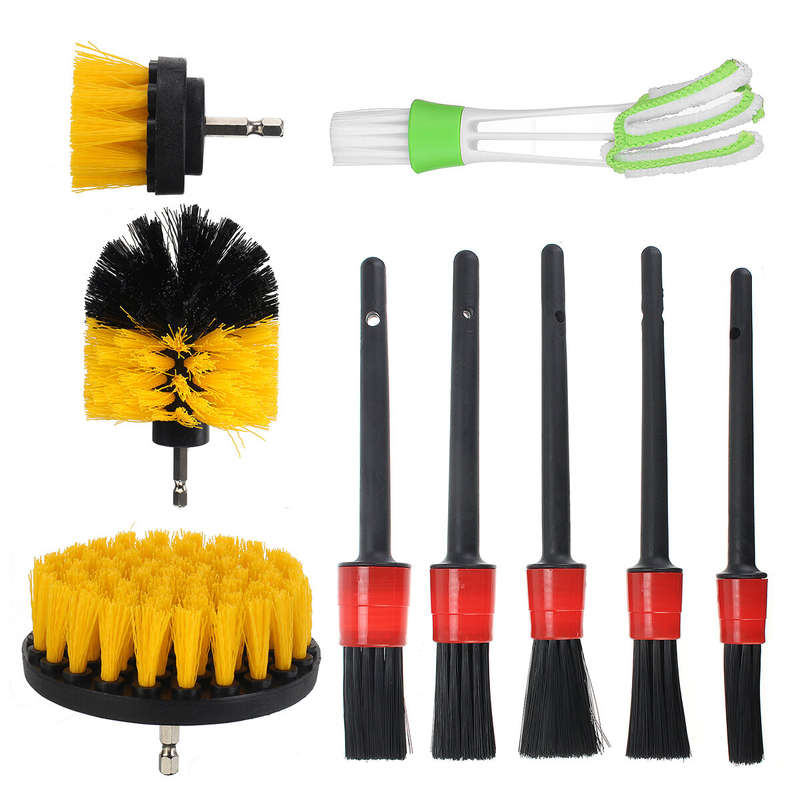 17pcs Detailing Brush Set Car Cleaning Brushes Power Scrubber Drill Brush For Car Leather Air Vents
