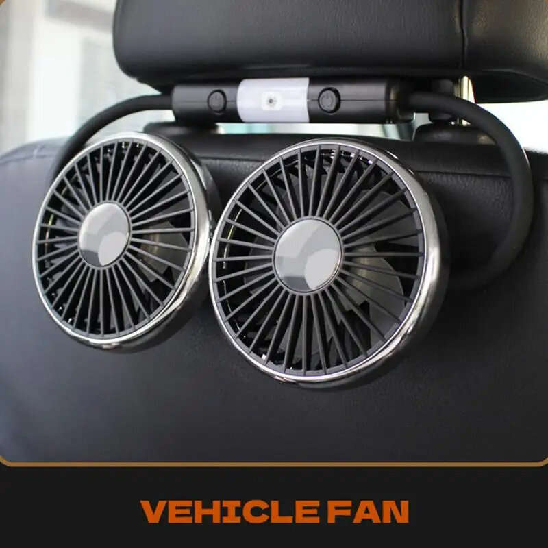 Dual Head Car Clip Fan With LED Light 360 Rotatable Car Cooler Fan Low Noise Cooling Fans Type C Car