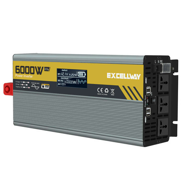 Excellway 1000/2000/3000/4000/6000W(Peak) Car Power Inverter 220V 60Hz DC 12V/24V Converter with LCD
