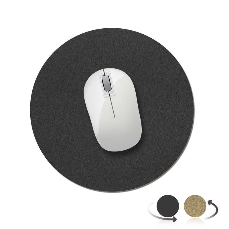 AtailorBird Round Mouse Pad PU Leather Natural Cork Protective Desk Mat Waterproof Non-Slip Double-s