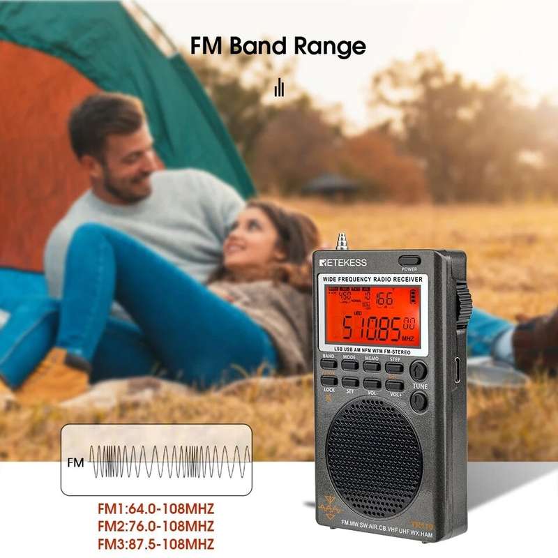 Retekes TR110 Radio Portable SSB Shortwave Radio FM/MW/SW/LSB/AIR/CB/VHF/UHF Full Band NOAA Alert Di