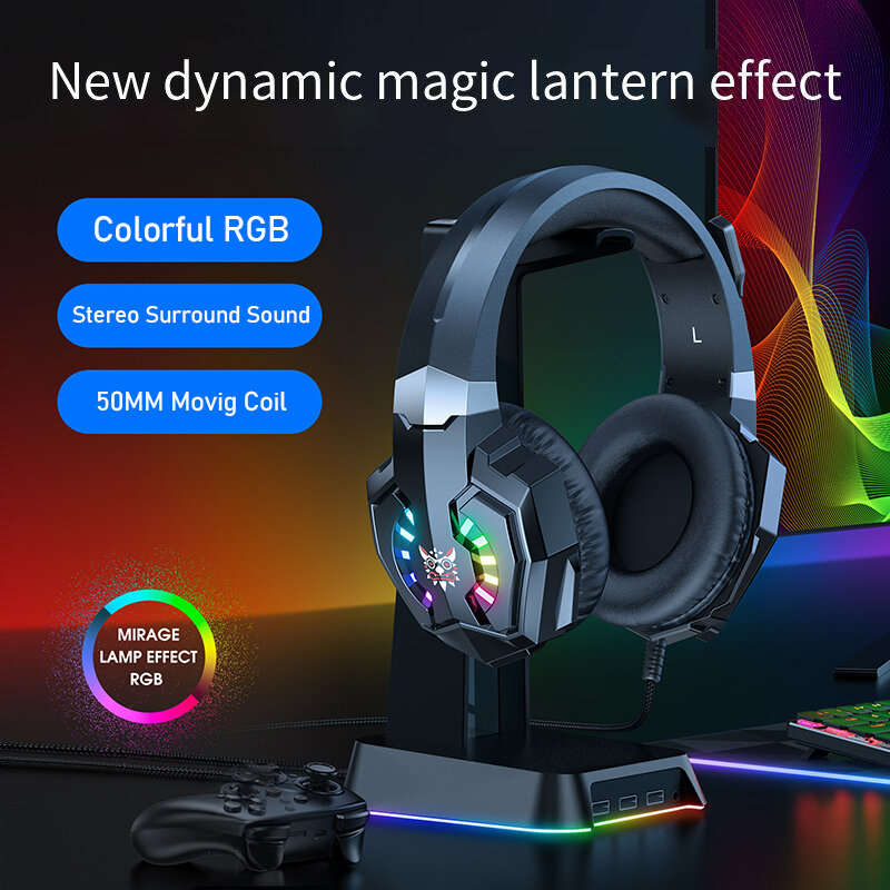 ONIKUMA X32 Gaming Headset Wired Headphone 50mm Drive Unit Stereo Surround Sound RGB Light HD Flexib