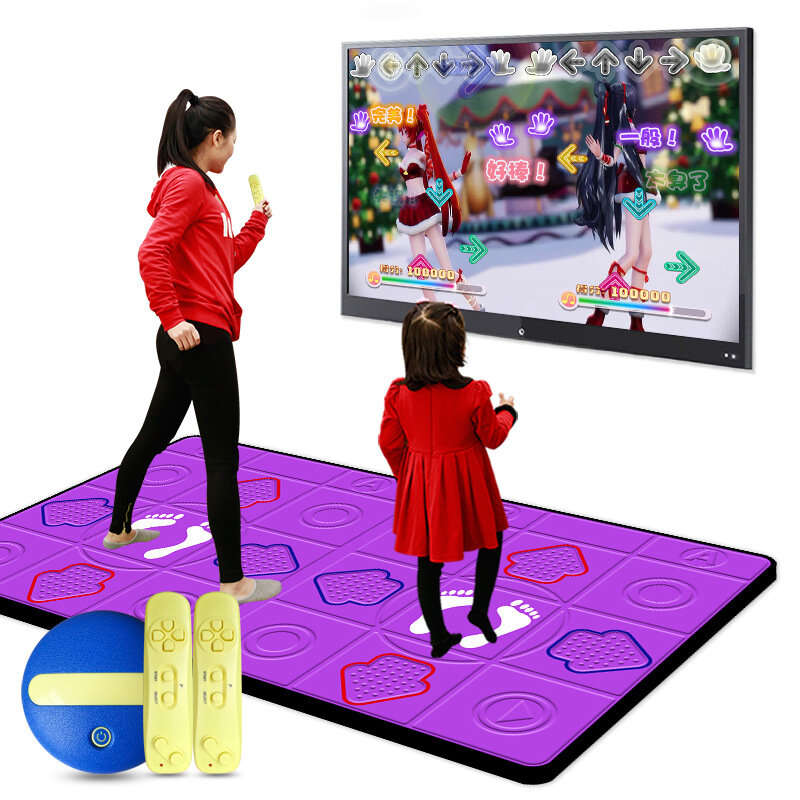 Dual Player Wired Dancing Mat Pad Computer TV Slimming Dance Blanket with Two Somatosensory Gamepad