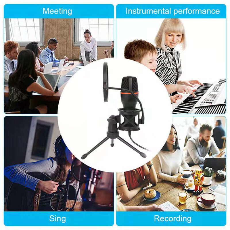 ME4 USB Wired Condenser Microphone RGB Video Noise Reduction Desktop Tripod Mic for Recording Live C