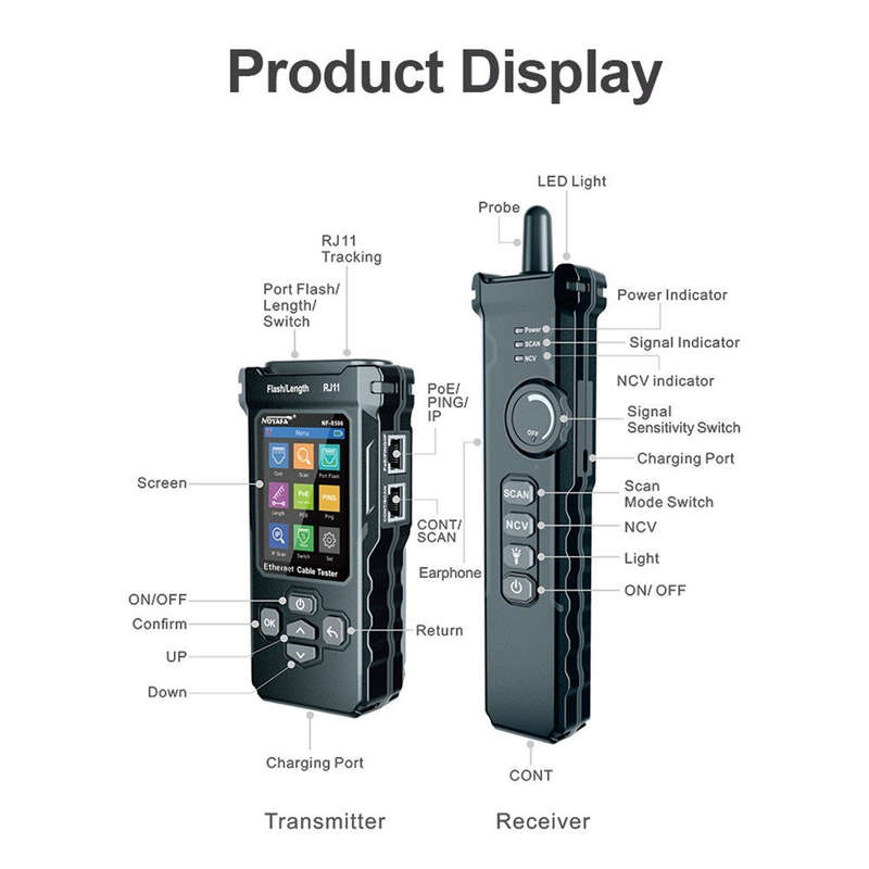 NOYAFA NF-8506 LCD Digital Network Cable Tester Rechargeable Network Line Finder Multifunctional Wir
