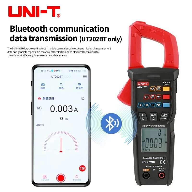 UNI-T New Digital Clamp Meter UT202BT Bluetooth Connection 600A AC/DC Current Voltage 9999 Counts TR