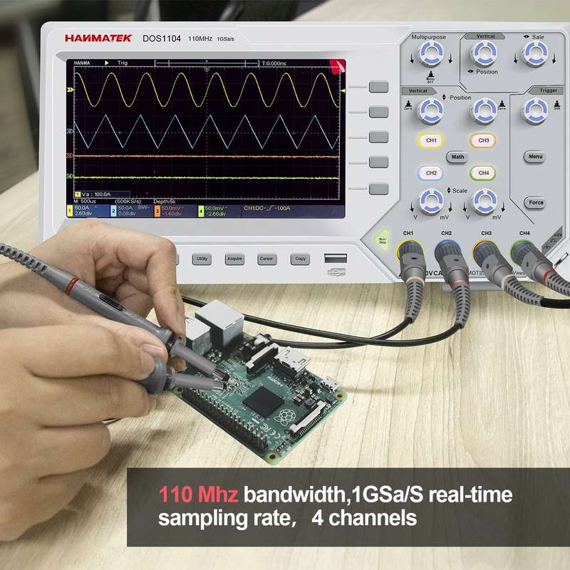 HANMATEK DOS1104 Digital Oscilloscope with 4 Channels and Screen 7 inch / 18 cm TFT-LCD Display Port