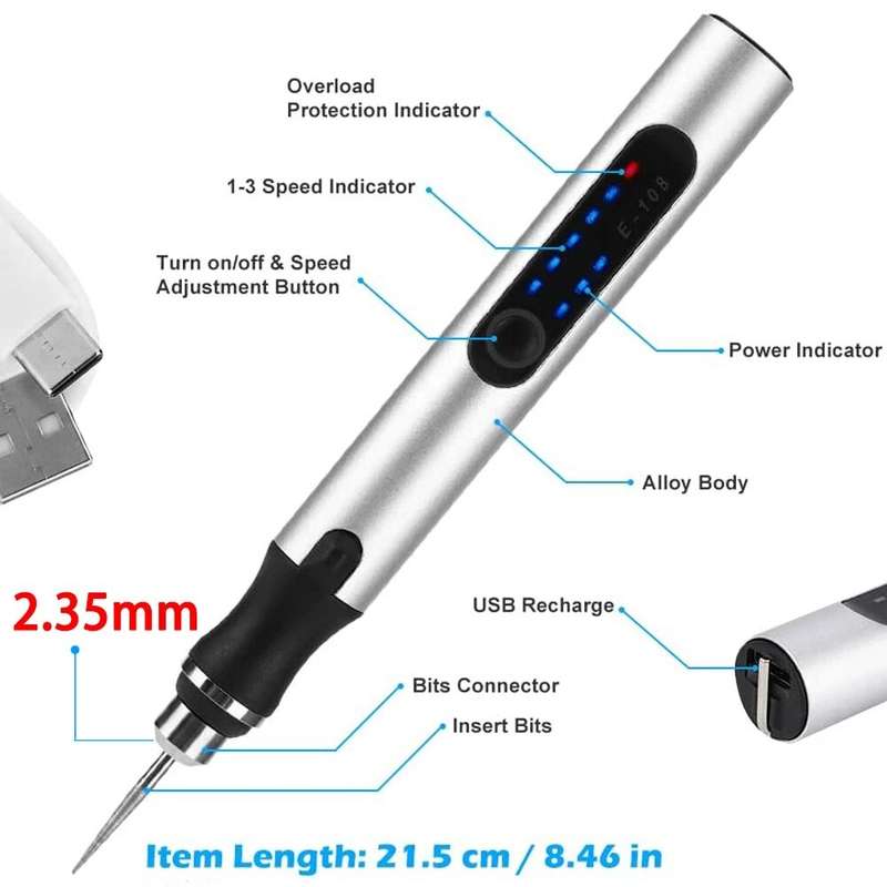 Electric Engraving Pen Kit Portable Mini Nail Rig Tool DIY Spin Etch Pen for Engraving Glass Metal J