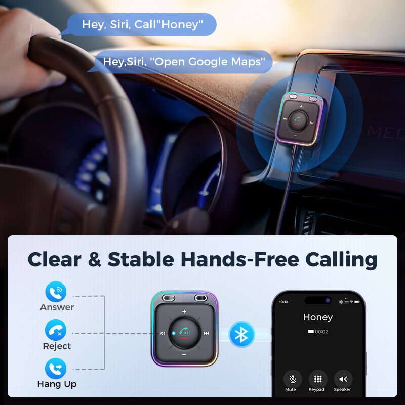 Joyroom bluetooth 5.3 Car Phone Adapter HiFi Stereo Surround Sound HD Hands-free Calls Dual Mic ENC
