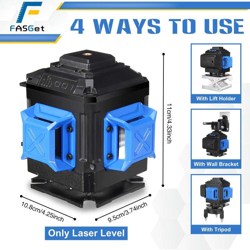 FASGet 16 Lines 4D Laser Level Self-Leveling 360 Horizontal And Vertical Super Powerful Green Laser