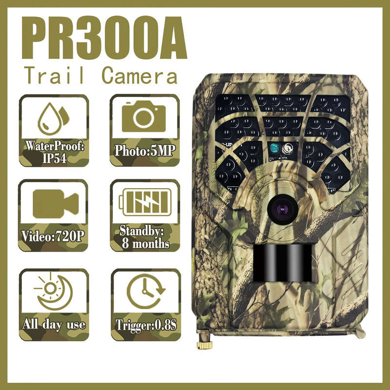 PR300A 720P Wildlife Trail Camera 46Pcs Infrared Beam 0.8s Hunting Camera Night Vision 12Degrees Pho