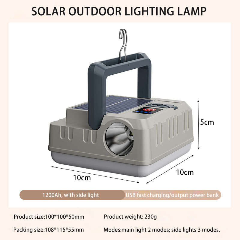 Solar Camping Lantern Flashlights USB Rechargeable Hanging Power Bank Waterproof Lights for Camping