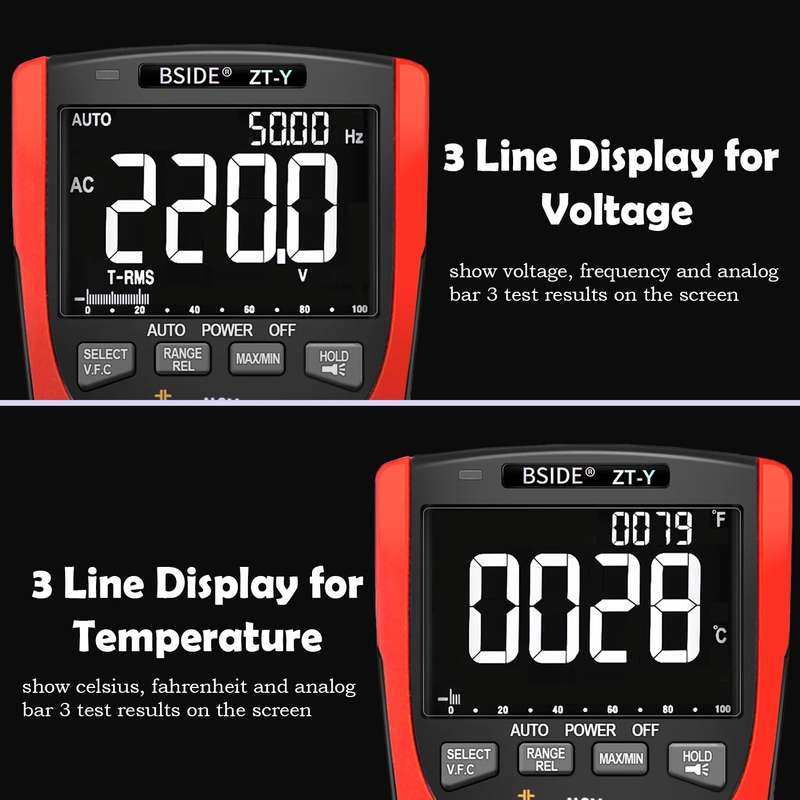 BSIDE ZT-Y EBTN LCD Multimeter 3Line Display 9999 Counts TRMS Auto-Range Voltmeter Capacitance Temp