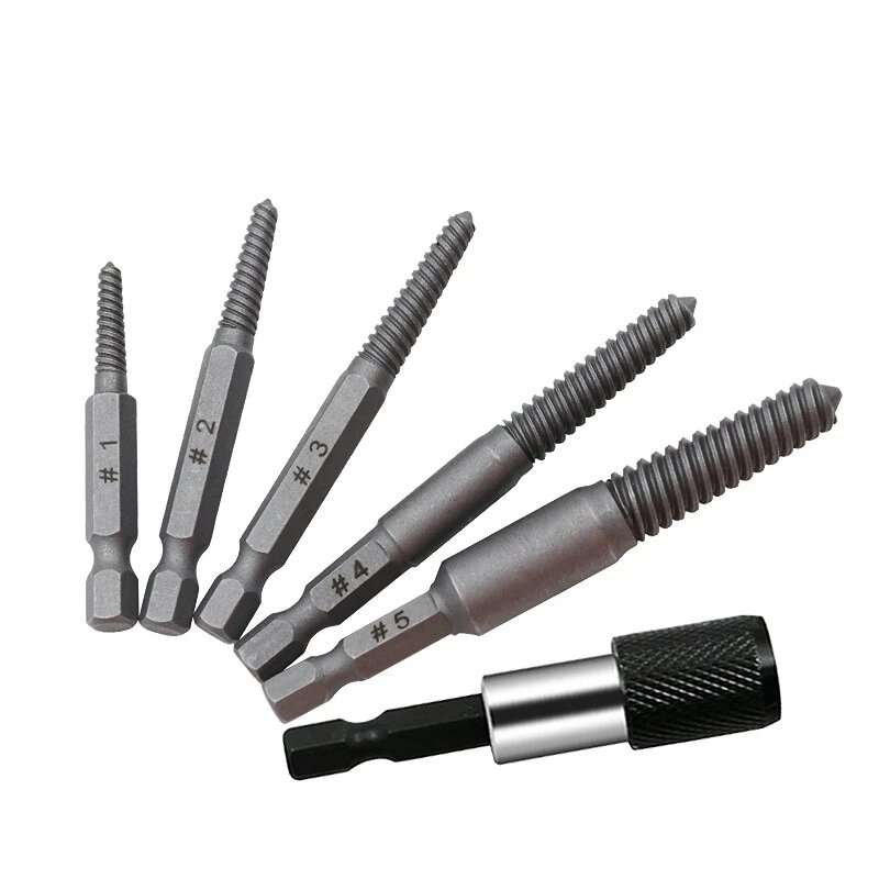 5 Pack Screw Extractor Center Bit Guide for Broken Bolt Puller Hex Handle and 1 Wrench for Broken Ha
