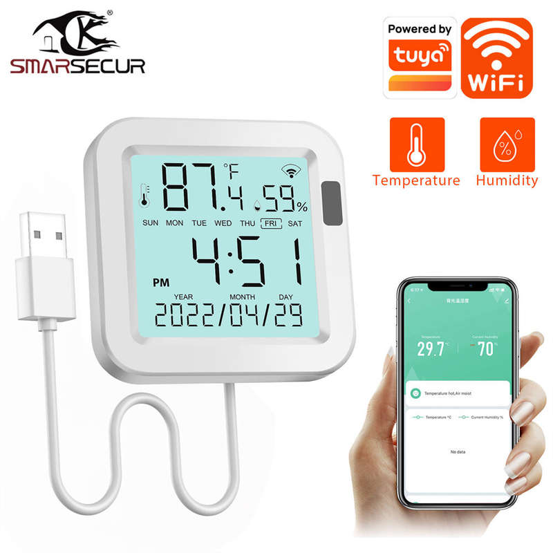 Smarsecur Smart Wifi Temperature and Humidity Sensor with Real Time Monitoring, Adjustable Temperatu