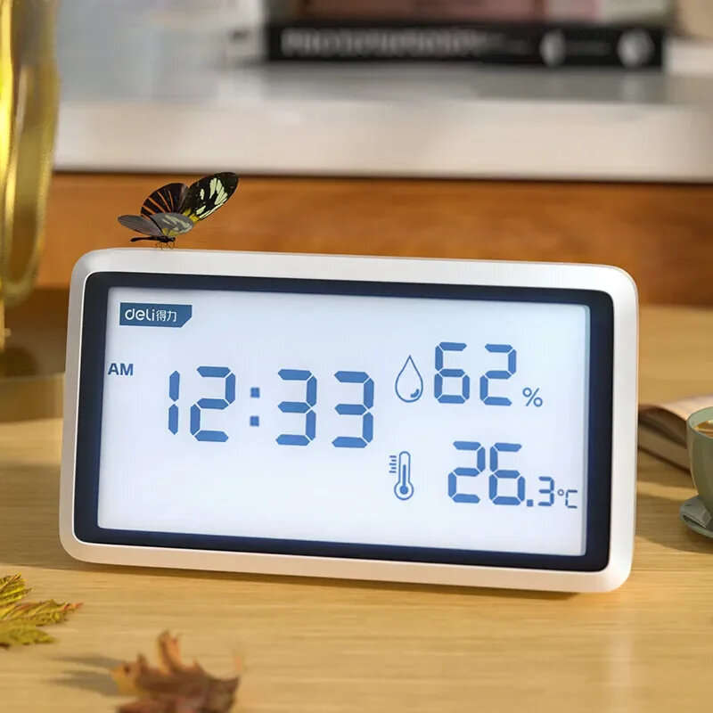 Deli Electronic Thermometer Hygrometer Weather Station with High Precision 0.1 Temperature Humidity