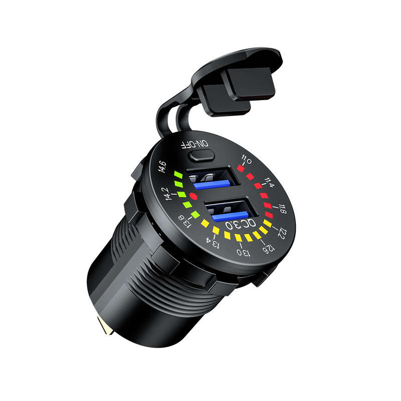 12-24V Dual USB Car Charger Socket Port With Colourful Digital Voltmeter QC 3.0 Fast Charging Bus Tr