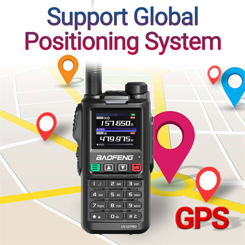 Baofeng UV-18 PRO GPS Walkie Talkie Wireless Copy Frequency 999 CH NOAA Long Range Type-C VHF UHF Ha