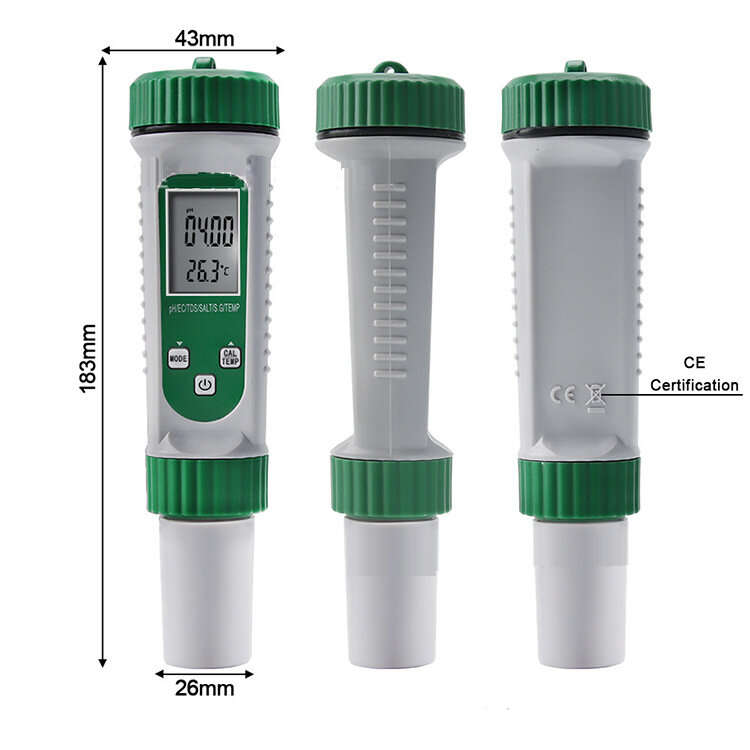 6-in-1 PH Water Quality Detection EC TDS PH SALT S.G TEMP Multi-function Water Source Measurement Pe