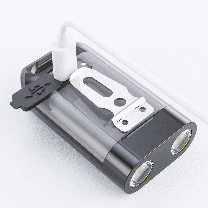 2*LED Bright LED Keychain Flashlight Portable Mini Size Clip Headlamp Magnetic Tail Work Lamp Type-C