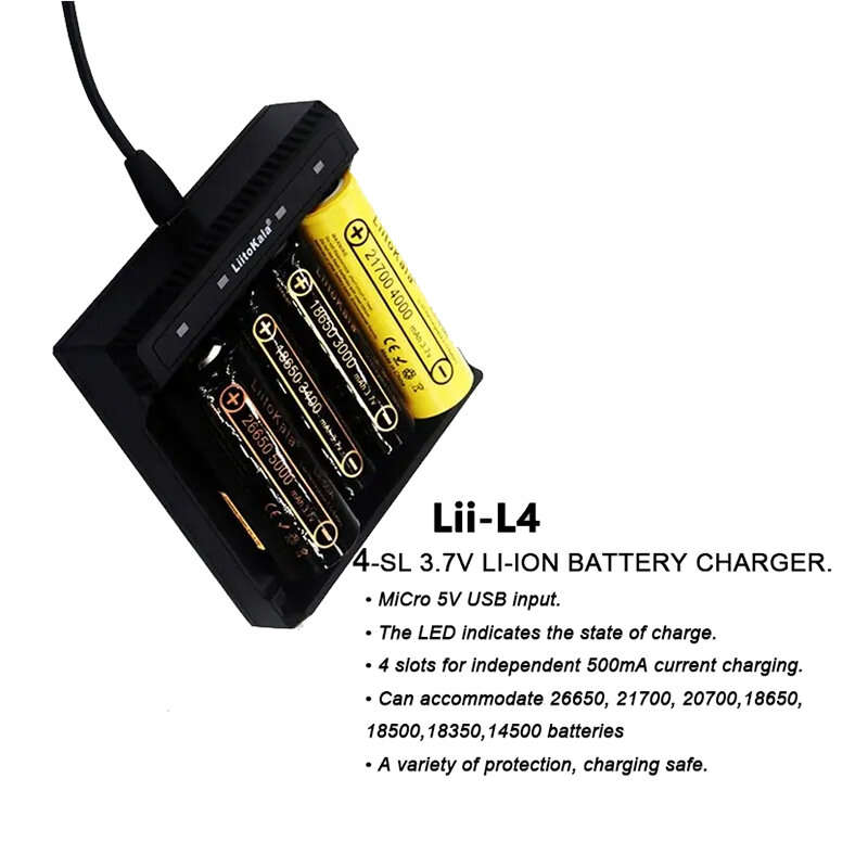 LiitoKala Lii-L4 3.7V 18650 Charger Li-ion Battery USB Independent Charging Portable High Power Disc