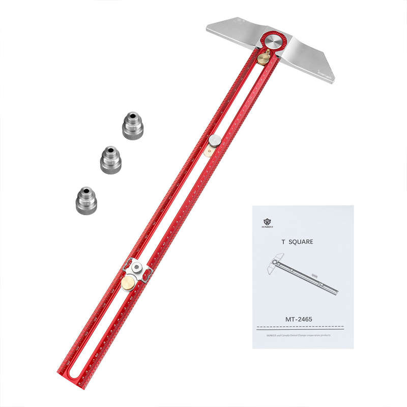 HONGDUI MT-2465 Woodworking Line Scriber Marking T Square Ruler Aluminum Alloy Hole Positioning Mark