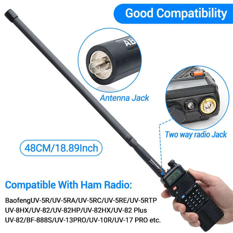 Abbree CS Tactical Antenna SMA Female Dual Band 144/430Mhz Foldable Walkie Talkie for Baofeng UV 5R